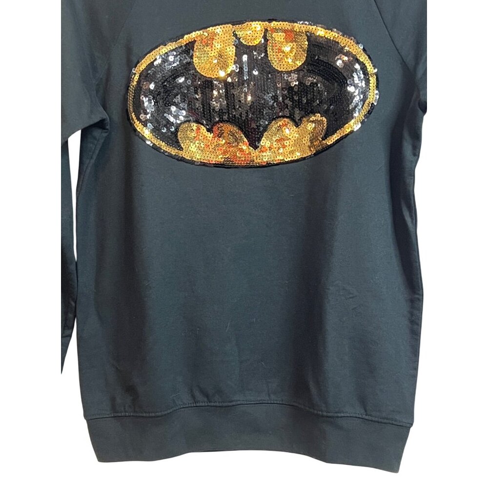 Batman Sequin Logo Sweatshirt Black Small Crew Neck Long Sleeve - Picture 5 of 15
